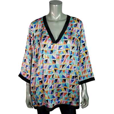 #ad Rafaella Top Plus Size 2X Side Slits Semi Sheer V Neck Pullover Multicolor $15.99