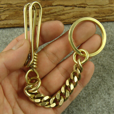 #ad 7.5quot; Solid Brass Key Chain Holder Keyrings Bag Wallet Chain Keychains Belt Clip $11.99
