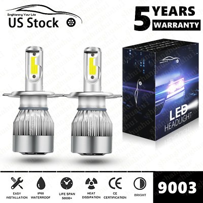 #ad 9003 H4 LED Headlight Bulbs Kit 10000W 1000000LM Hi Lo Beam Super Bright White $13.59
