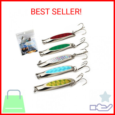 #ad FishingPepo 5pcs Fishing Spoons Lure Casting Trolling Spoon Treble Hooks Metal $15.25