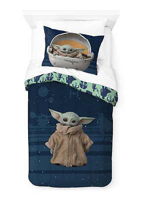 #ad The Mandalorian Baby Yoda Kids 2 Piece Twin Full Comforter Set Reversible $25.26