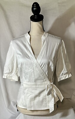 #ad Etcetera White Wrap Blouse Size 8 timeless Classic Capsule Wardrobe Basic Chic $14.71