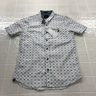 #ad Level Ten White Geometric Pattern Casual Collared Button Up Shirt Mens Size S $35.00