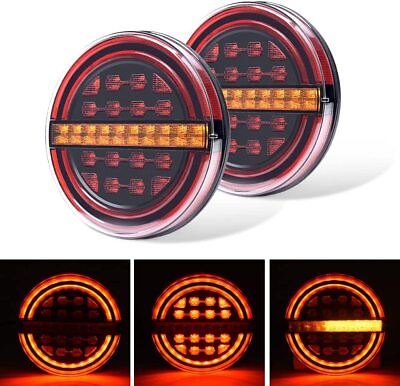 #ad MICTUNING 2PCS 5.3quot; LED Round Tail Lights Amber Flow Turn Signals Light $37.79