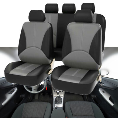 #ad Universal Car Seat Covers Full Set PU Leather 5 Seats Front Rear Protector Pad $28.93