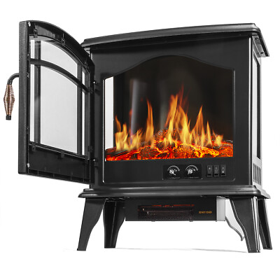 #ad 1500W Electric Fireplace Freestanding Heater Wood Fire Flame Adjustable Stove $85.95