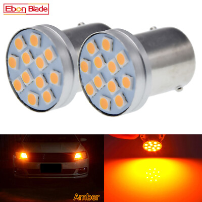 #ad 2 x 1156 BA15S LED Car Light 3030 12SMD Amber Yellow Indicator Turn Signal Bulbs AU $5.99