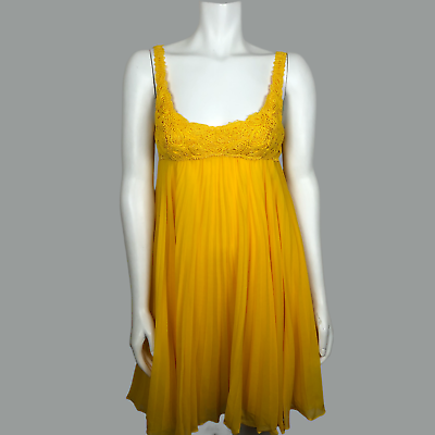 #ad Gai Mattiolo Summer Yellow Dress 8 Italy 100% Silk Embroidered in the Chest NWT $99.00
