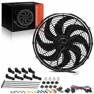 #ad 16quot; Universal Electric Radiator Cooling Fan with Thermostat Relay Kits 12V 120W $52.99