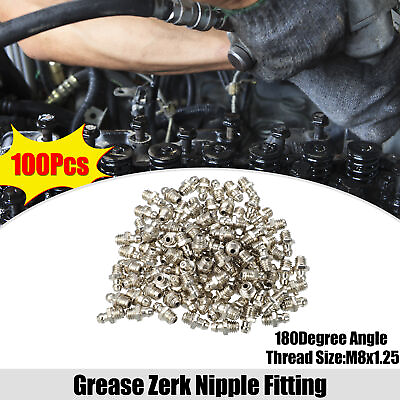 #ad 100pcs M8x1.25 Auto Grease Nipple Fitting Straight 180 Degree Nickel Plated AU $29.72