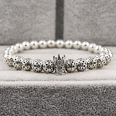 #ad Fashion Silver Crown Beads Tibetan Bracelets Men Women 8MM Tibetan Balls Jewelry $2.99