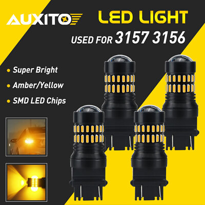 #ad 4PCS 3157 3156 LED DRL Error Free Amber Yellow Turn Signal Parking Light Bulbs $20.97