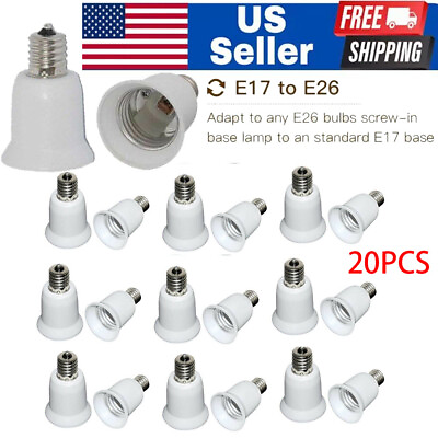 #ad 20 Pcs Bulb Socket Adapter LED CFL Light Converter E17 To E27 E26 Base Splitter $24.55