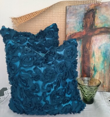 #ad Miulee Decorative Romantic Chiffon Square Rose Flower Pillow Covers In Teal $21.50