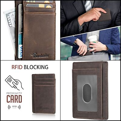 #ad Slim Leather Metal Money Clip Ridge Wallet Front Pocket RFID Blocking For Men $21.32