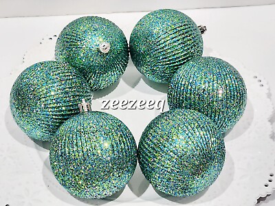 #ad Coastal Beach Peacock Plastic Glitter Christmas Ornaments 3.5quot; Decor Set of 6 $23.99