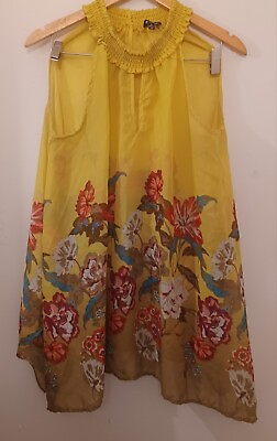 #ad Unique Spectrum Top Womens 1X Yellow Floral Tank Blouse Coverup Sleeveless $8.99