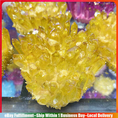 #ad #ad Natural Aura Yellow Titanium Quartz Crystal Cluster Energy Mineral Rock Specimen $9.97