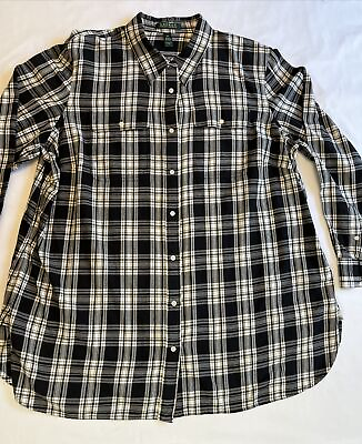 #ad Lauren Ralph Lauren 2X Black Plaid Button Down Shirt Light Soft Flannel Cotton $18.99