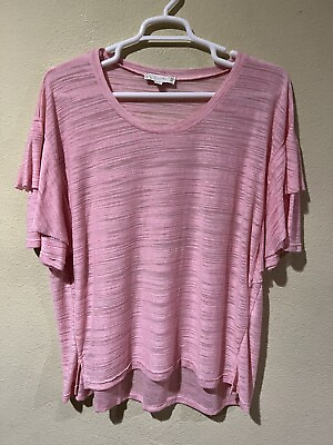 #ad Weekend by Suzanne Betro Ruffle Short Sleeve Sheer Top Tunic Pink Sz 2X W3 $20.00