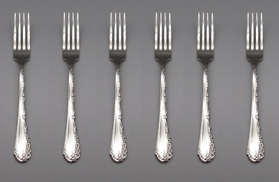 #ad SET OF SIX Oneida Stainless Flatware BELLE ROSE Dinner Forks * USA $29.99