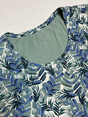 #ad Catherines 2x 22 24 Blue Green Tropical Leaves Round Neck Short Sleeve Shirt $15.99