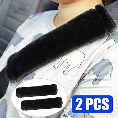 #ad 2x Car Auto Sheepskin Seat Belt Covers Soft Shoulder Strap Pads Cushion Headrest $7.48