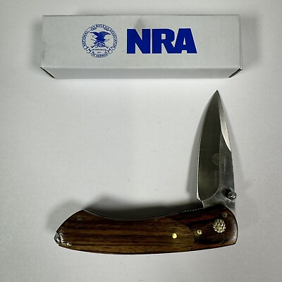 #ad #ad Stone River NRA Knife 2 3 4quot; Locking Lock Blade 2 Tone Wood Handle Belt Clip $14.99