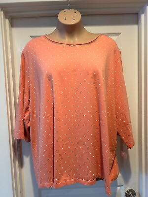 #ad Catherines Shirt Women#x27;s Plus 5X Pink Peach White Polka Dot 3 4 Sleeve Pullover $19.99