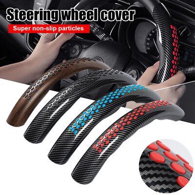 #ad 15#x27;#x27; Universal Steering Wheel Cover Silicone Antislip Booster Cover Carbon Fiber $15.01