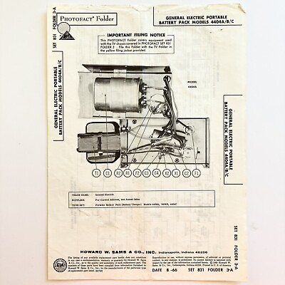 #ad Vtg Original 1966 GE Battery Pack 4404A B C Wire Schematic Service Manual $9.99
