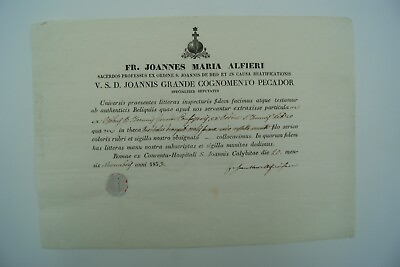 #ad † y.1859 COA Blessed JUAN GRANDE ROMAN RELIC OH RELIQUARY DOCUMENT ROMA ITALY † $149.99