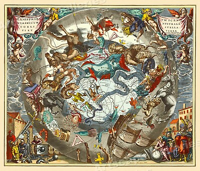 #ad 1661 Celestial Map of the Constellations Historic Vintage Style Map 16x20 $13.95