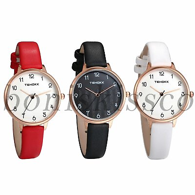 #ad Womens Classic Leather Band Arabic Numerals Round Dial Analog Quartz Wrist Watch $8.99