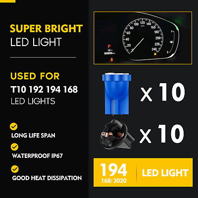 #ad 10X 194 T10 Twist Lock Socket Holder Instrument Panel Dash Light Blue 6 LED Bulb $8.88