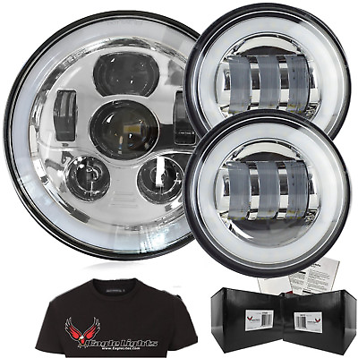 #ad 7quot; Round LED Headlight Passing w White Halo Rings and Adapter Wire $339.99
