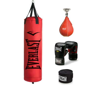 #ad 70 lbs Poly Canvas Red Heavy Bag Boxing Kit Speed Punching MMA Training Fitness $106.35