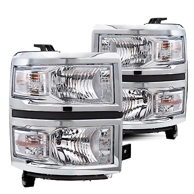#ad Headlights For 2014 2015 Chevy Silverado 1500 Chrome Clear Headlamps LHRH Pairs $134.99