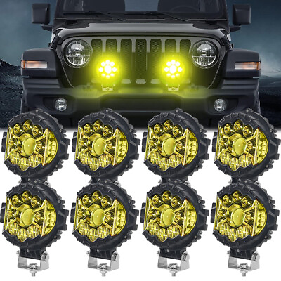 #ad 8X 7‘’ LED Pods Work Light Bar Round Yellow Driving Fog Headlight Truck Off Road $218.49