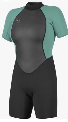 #ad O#x27;Neill Women#x27;s Reactor 2 2mm Back Zip Short Sleeve Spring Wetsuit Black aqua 6 $44.25