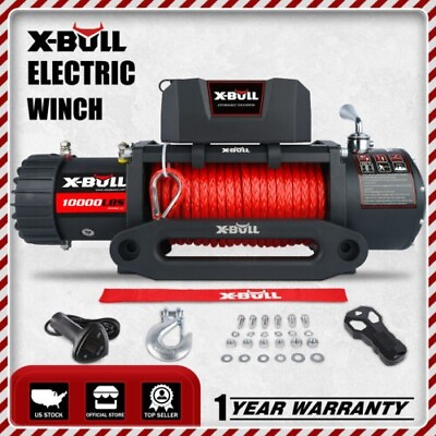 #ad X BULL 10000lbs 12V Electric Winch Synthetic Rope Trailer SUV Truck Off Road 4WD $299.90