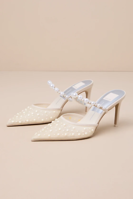 #ad Women#x27;s Ivory Mesh Pearl Pointed Toe Mule Pump sandals $68.00