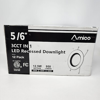 #ad Amico 5 6 inch 3CCT LED Recessed Lighting Dimmable 3000K 5000K 950LM 12 Pack $44.99