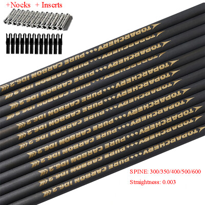 Hunting 33quot; Pure Carbon Arrows Shafts SP300 600 Archery Straightness .003 $37.04