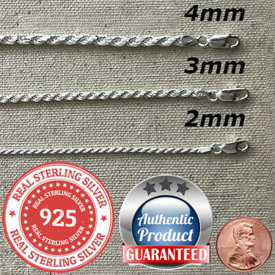 925 Sterling Silver real Italian Silver solid Rope Chain Mens womans Necklace $56.99