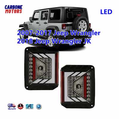 #ad LED Tail Lights For 07 18 Jeep Wrangler JK Driving Rear Lamps Gloss Black Clear $97.46