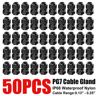 #ad 50PC Waterproof PG7 Cable Glands 0.13quot; 0.25quot; Dia. Strain Relief Nylon Cord Grips $12.99