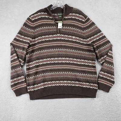 #ad Eddie Bauer Nordic Fair Isle Sweater Quarter Zip Pullover Brown Cotton Men#x27;s New $35.32