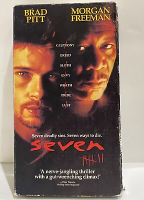 #ad Seven 1995 VHS Movie Brad Pitt Morgan Freeman Kevin Spacey Gwyneth Paltrow Crime $3.19