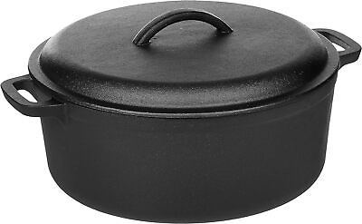 #ad Pre Seasoned Cast Iron Round Dutch Oven Pot with Lid and Dual Handles 7 Qt Black $47.37